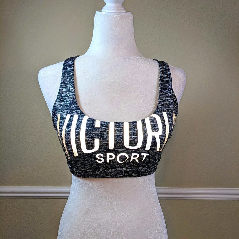 Sporty Criss Cross Strappy Grey and White Reflective Sports Bra by VS Sport